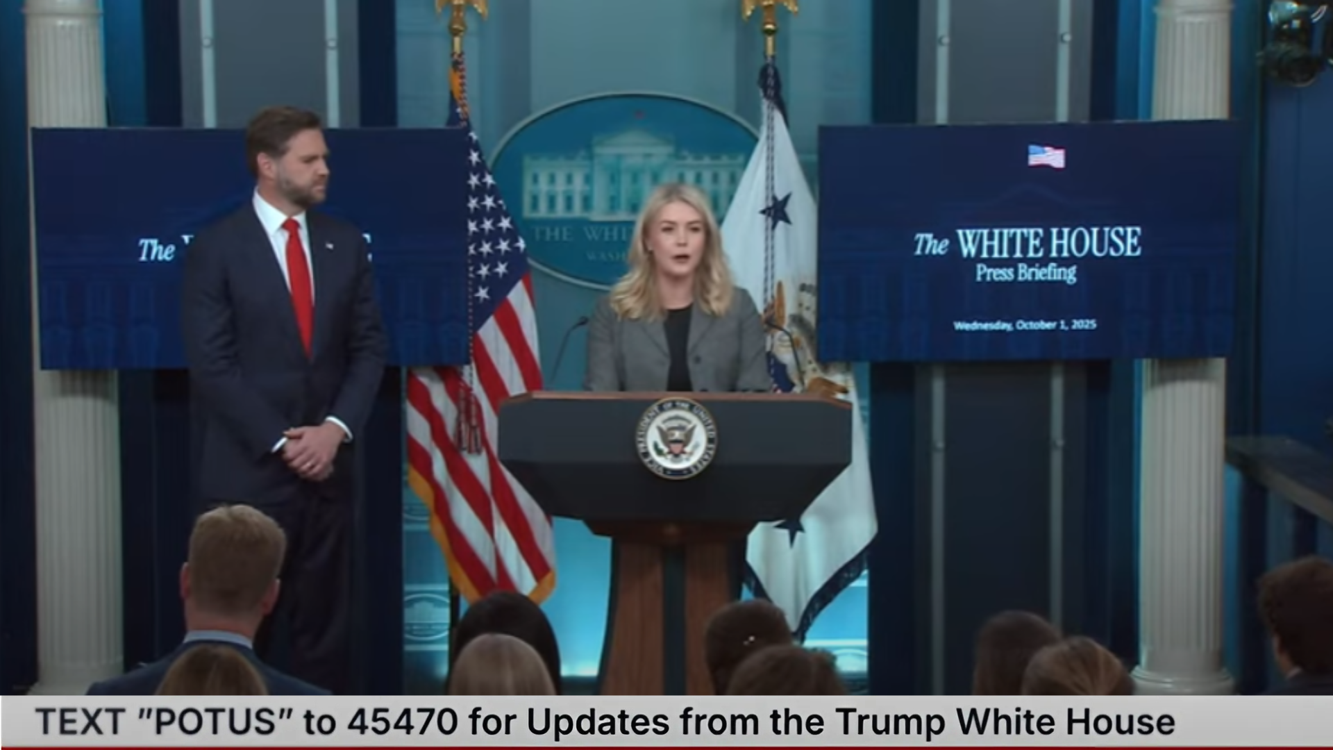 TWH144-Press Secretary Karoline Leavitt and Vice President JD Vance Brief Members of the Media, Oct. 1, 2025