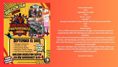 Burleson Emergency Preparedness Fair Sept 13, 2025