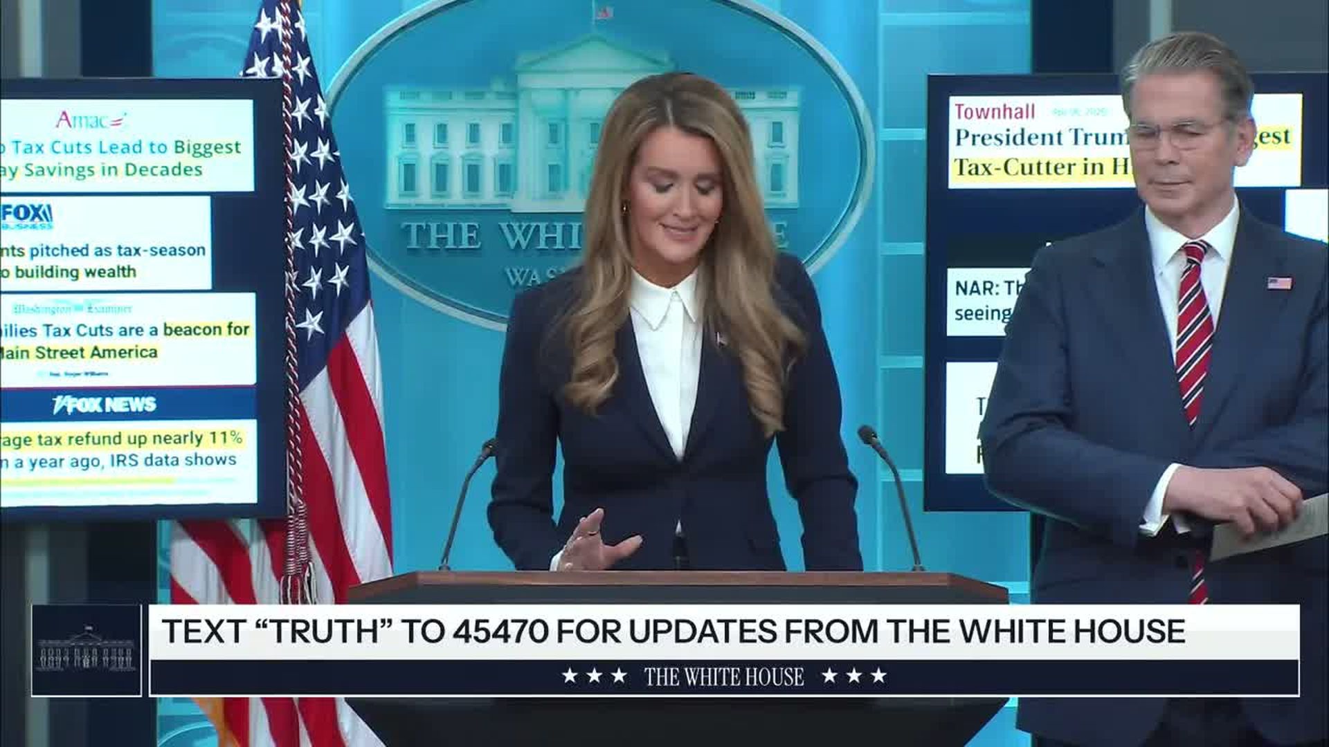 TWH198-Press Secretary Karoline Leavitt Scott Bessent and Kelly Loeffler Brief Members of the Media - The White House